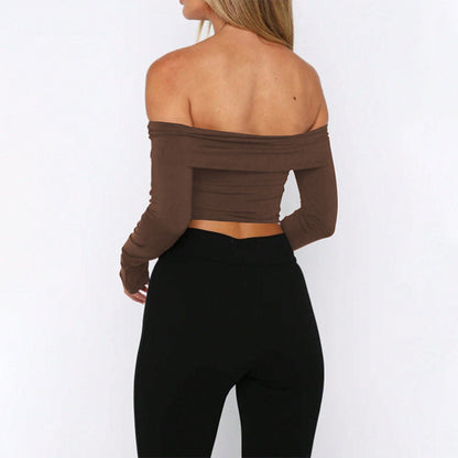 Kvinnors Off-Shoulder Skjorta med V-ringning – Mjuk och Elastisk Långärmad Blus för Vardag och Fest 4
