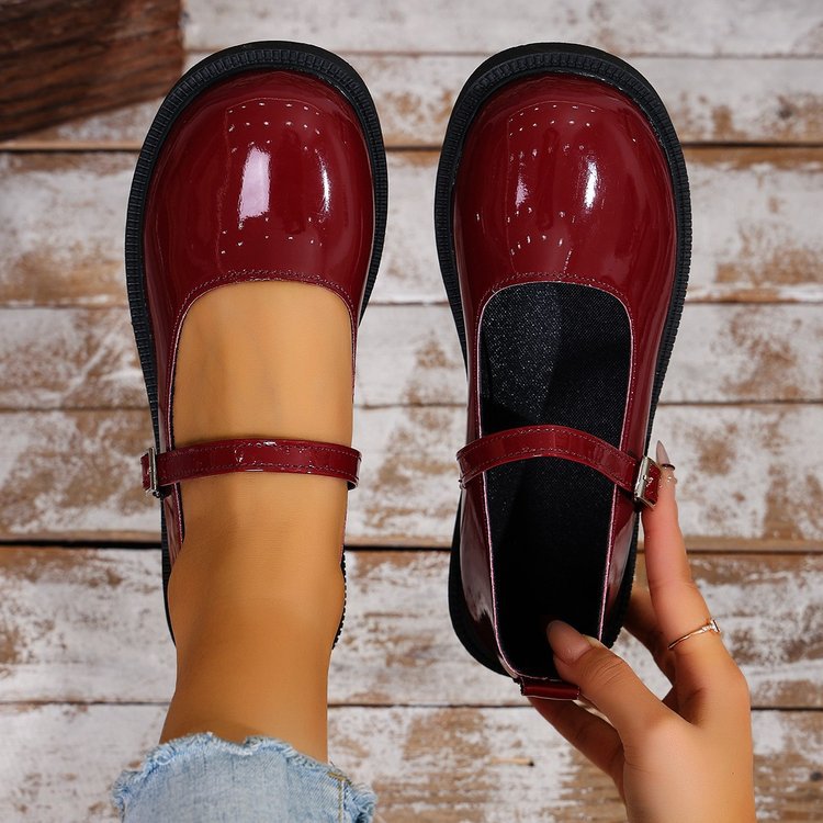 Svarta Ballerina Skor Dam i Syntetiskt Läder med Justerbart Spännband – Elegant och Bekväm Design 4