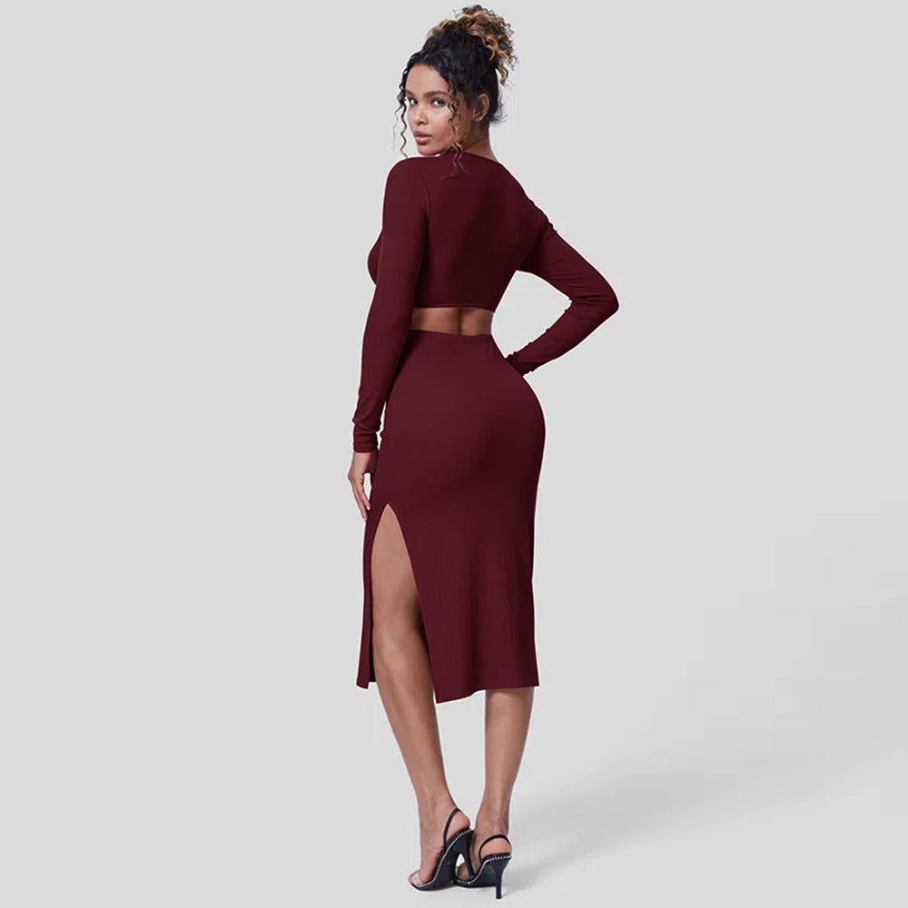 Figursyddes Midikleid mit Utskurna Details und Langen Ärmeln – Festliches Kleid Midi für Abendveranstaltungen 2