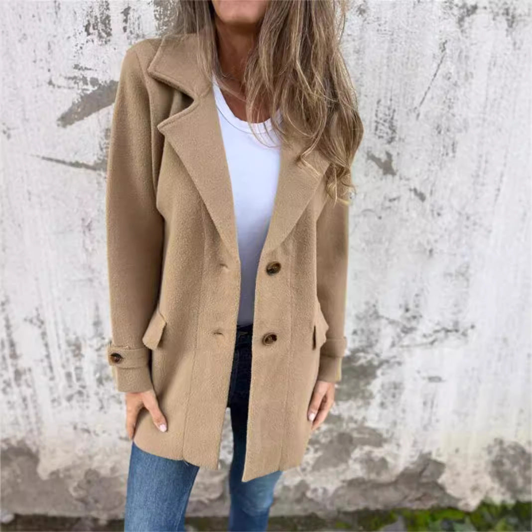 Lång Kofta Dam Elegant Ullmix med Revers-4