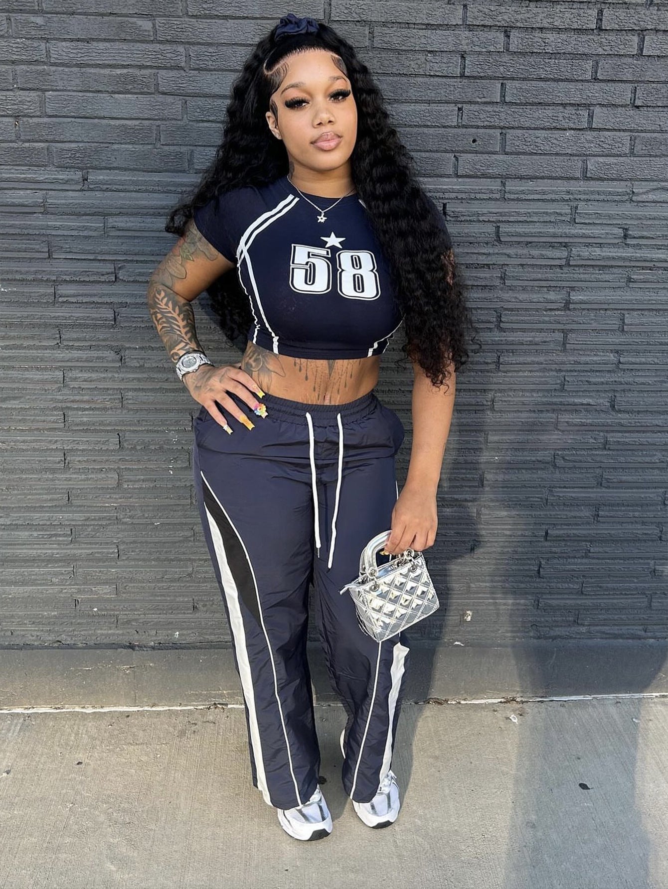 Variant image for Dam T Shirt Crop Top Elastisk Polyester Rund Krage-1