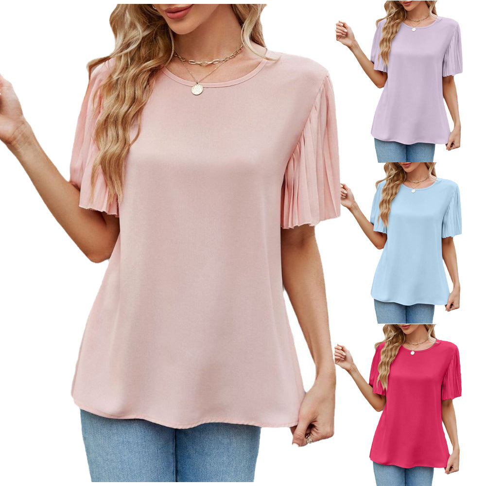 Dam Topp Vikbar Rundhals Löst Passform Silke-2