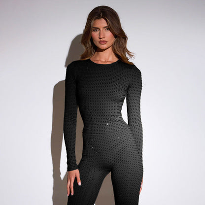 Kvinnors Långärmad Topp Perforerad Bomull Figurbetonad 4