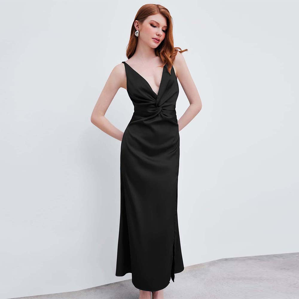 Damklänning A-linjeformad Veckad Polyester-3