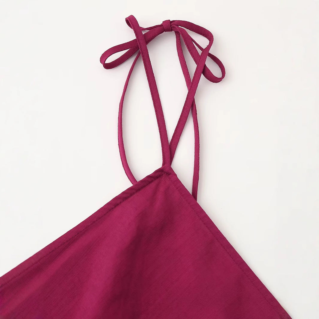 Damklänning Midi Halterneck Linne Färgblockerande-4