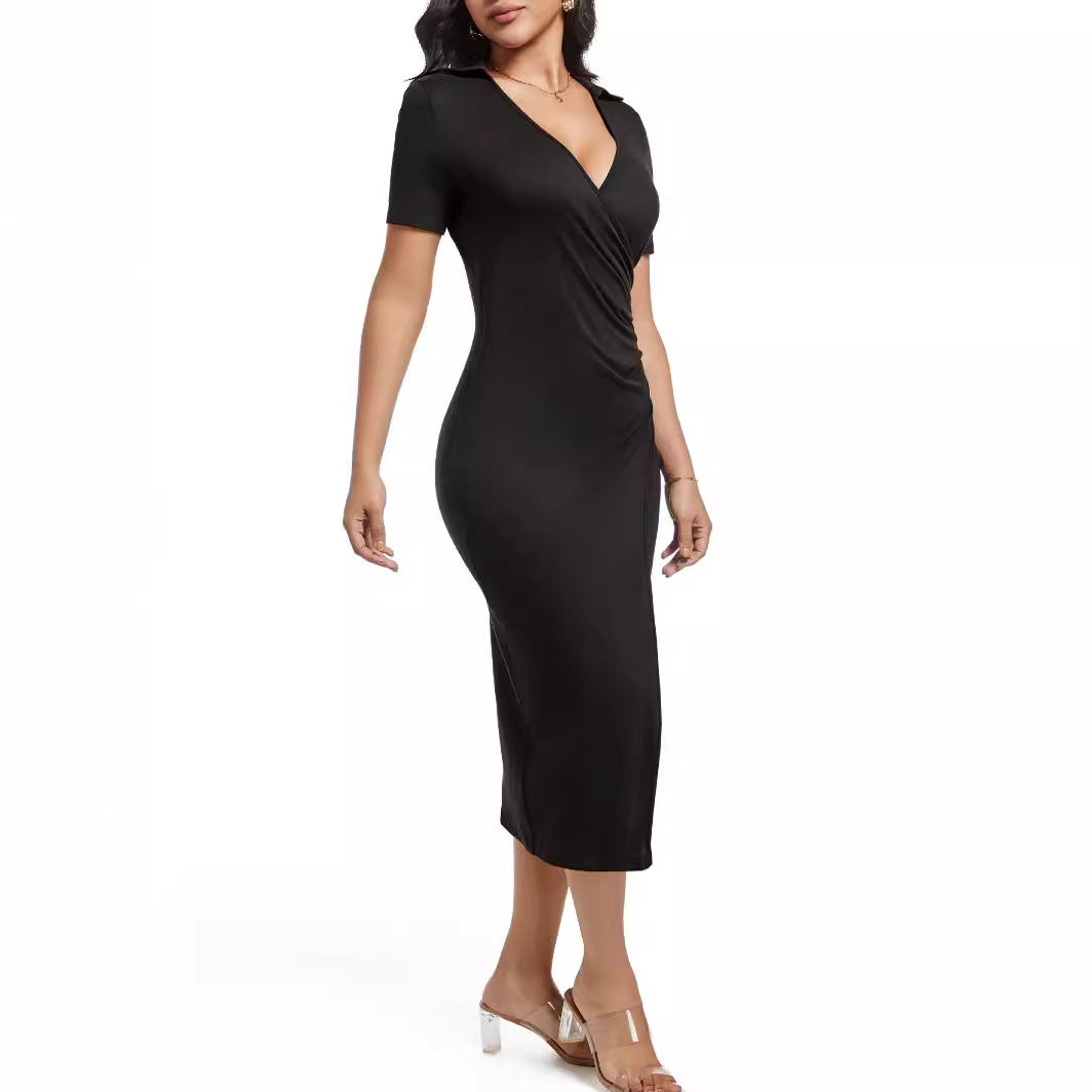 Kvinnors Klänning Korshalslinje Delad Polyester Bodycon-4
