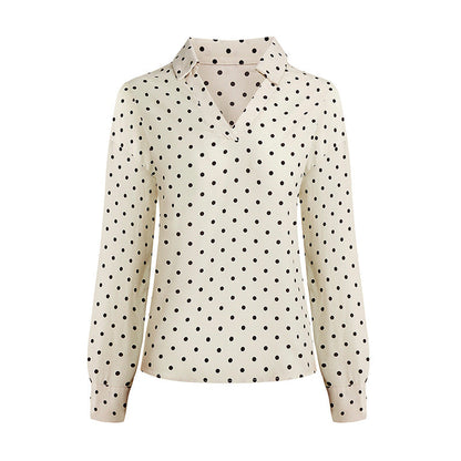 Kvinnors Långärmad Skjorta Punktmönster Polyester V-Ringning-2