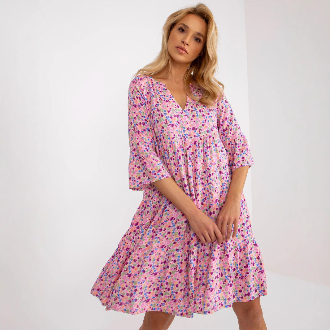 Kvinna A-Linje Klänning Korta Ärmar Polyester-6