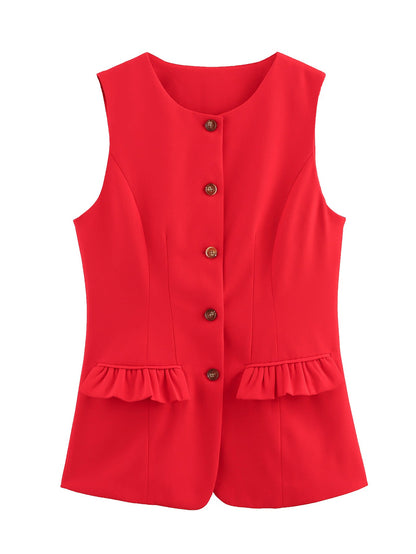 Dam Blus Ärmlös Rüsch Detaljer Mjukt Tyg 1