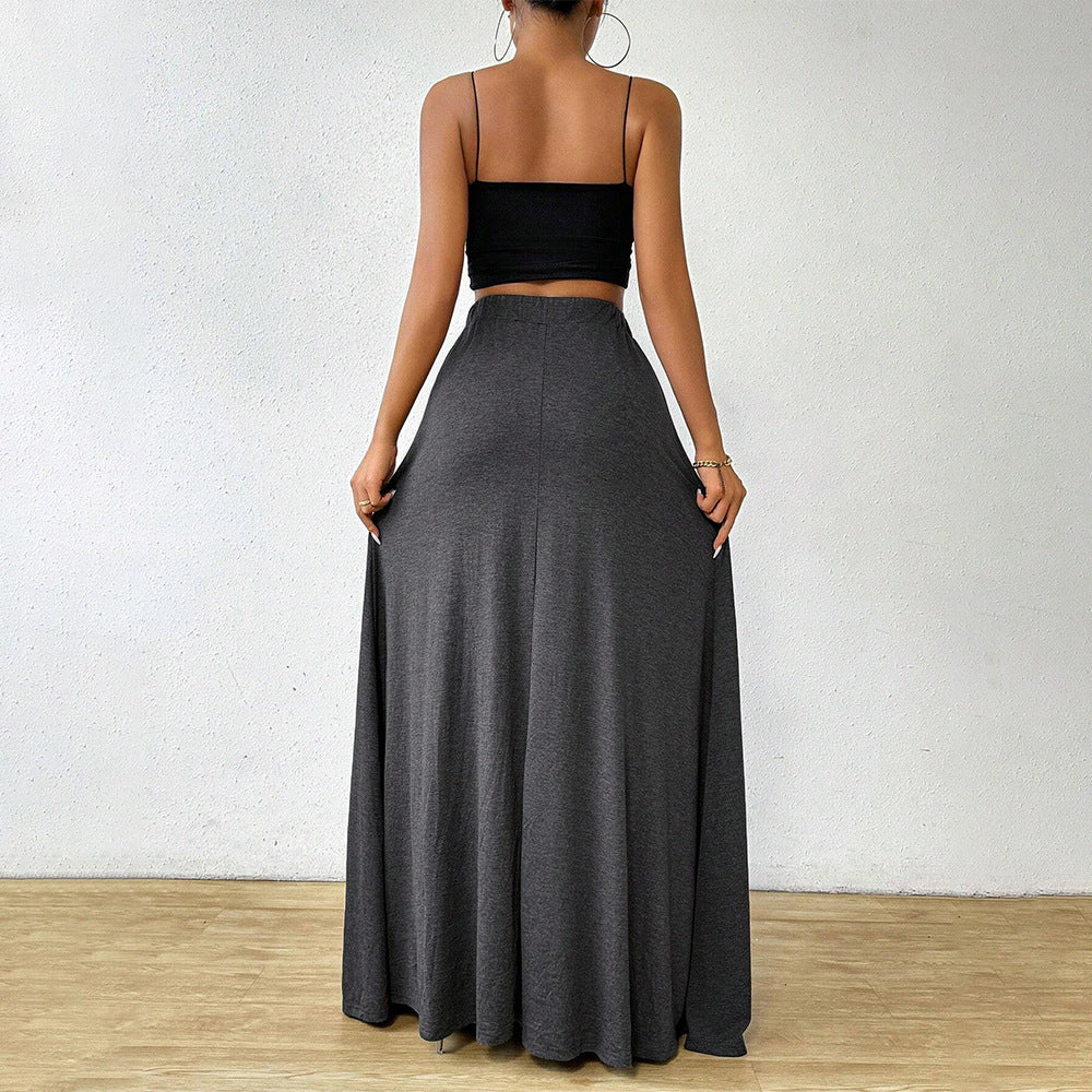 Kvinnors Midi Kjol Draperad 100% Polyester A-Linjeform-3