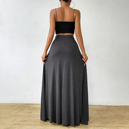 Kvinnors Midi Kjol Draperad 100% Polyester A-Linjeform-3