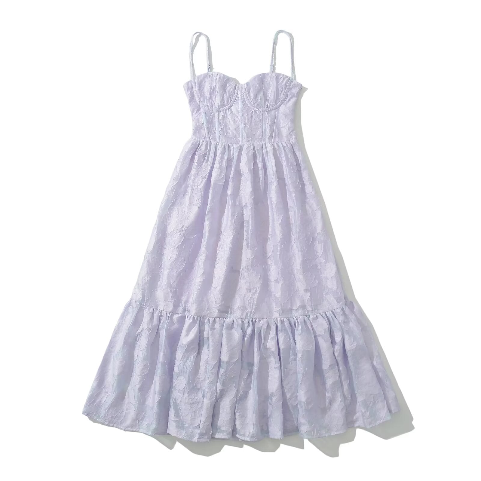 Kvinna Midi Klänning Axellös Jacquard-3