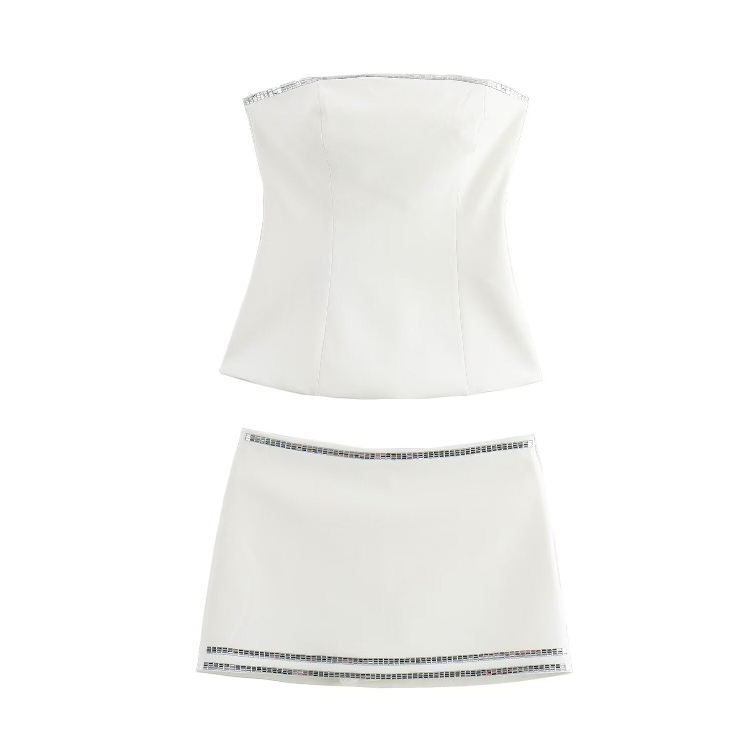 Dam Set Strapless Top Trekvartsbyxor Polyester Street Fashion-2