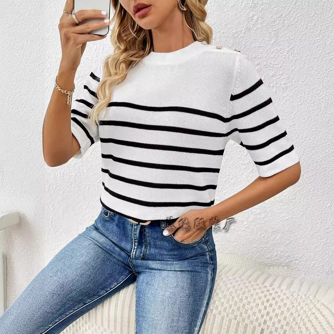 Stickad Dam Tröja Urban Stil Mjuk Medium Tjocklek 3