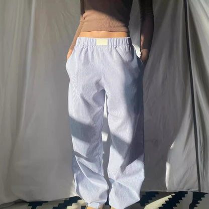 Dam Loungebyxor Avslappnad Hög Midja Bomull-2