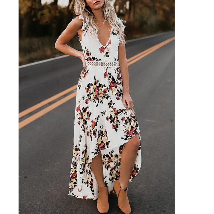 Kvinnors Asymmetrisk Klänning Blommönster Polyester Elegant Långärmad 6