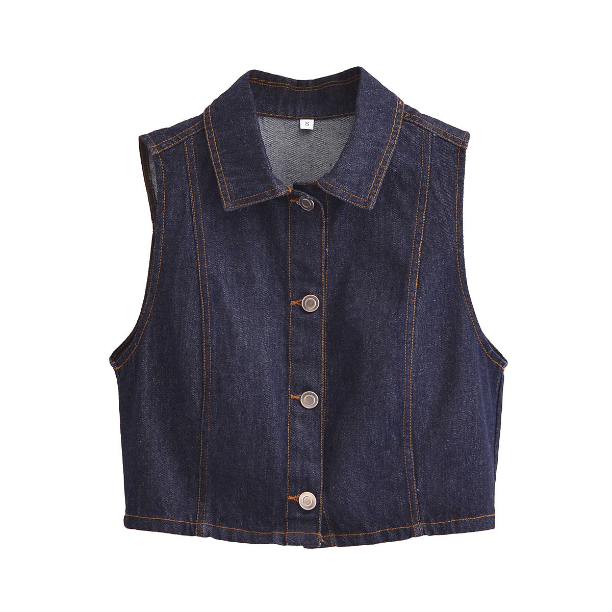 Dam Denim Väst med Knappkrage för Avslappnad Stil-1