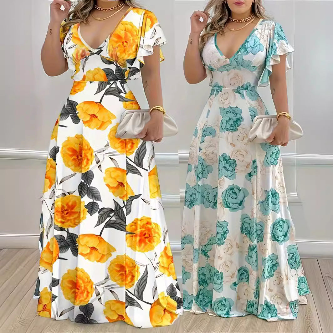 Kjol Dam Lång A-linjeformad Blommönstrad Polyester-2