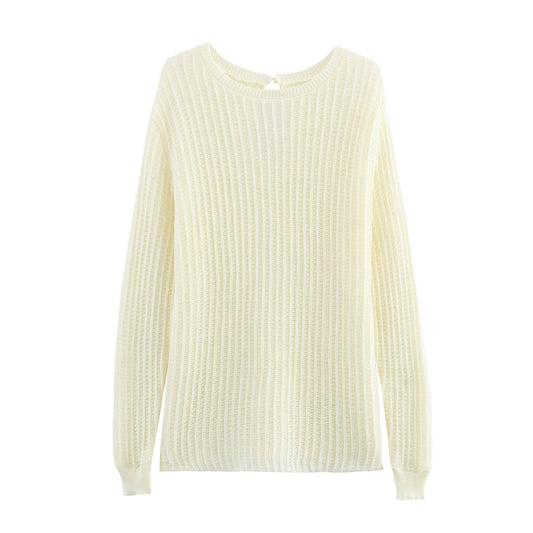 Kvinnor Stickad Tröja Ribbad Bomullsmix Lång Ärmar 1