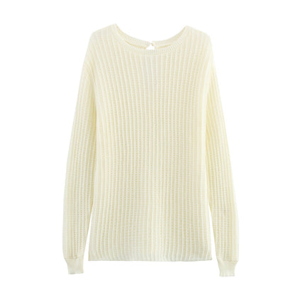 Kvinnor Stickad Tröja Ribbad Bomullsmix Lång Ärmar 5
