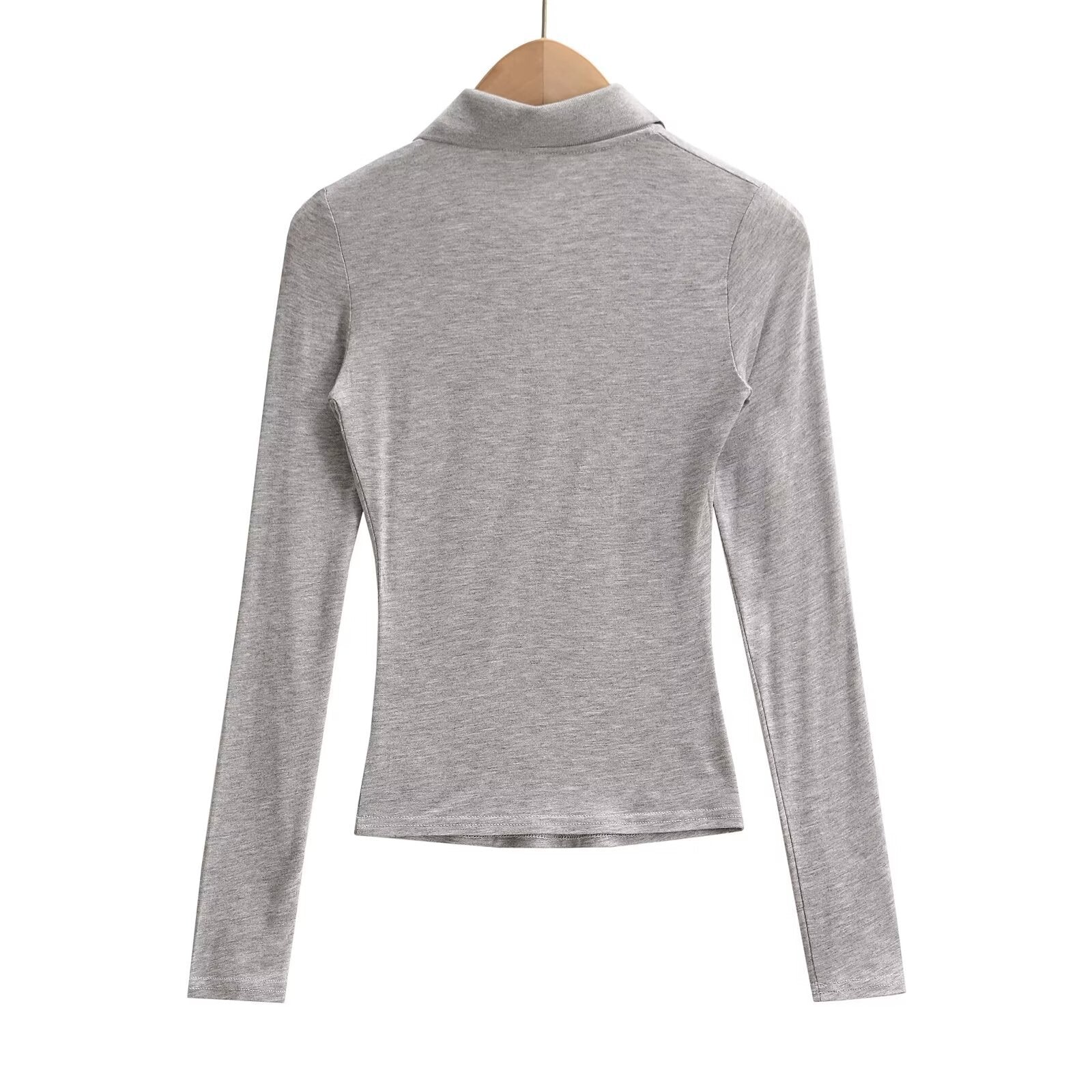 Kvinnors Långärmad Polo-Topp Elastisk med Knappdetaljer 4