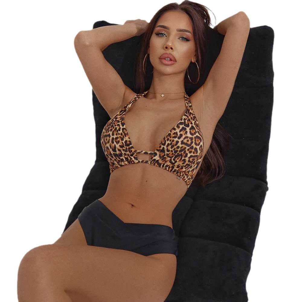Dam Triangelbikini Djurtryck Justerbara Band Elastisk Mikrofiber-5