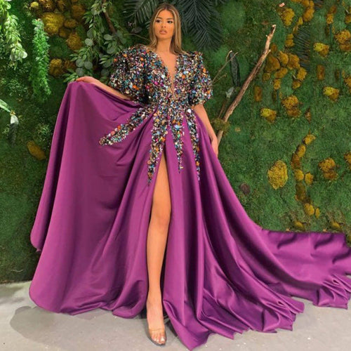 Kvinnors A-linjeformad Klänning med Paljetter V-ringning Polyester-1