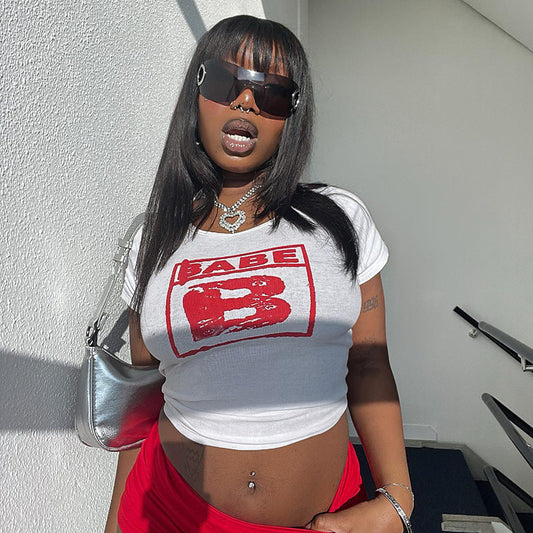 Dam Crop T-shirt Trendig Bomull med Tryck 1