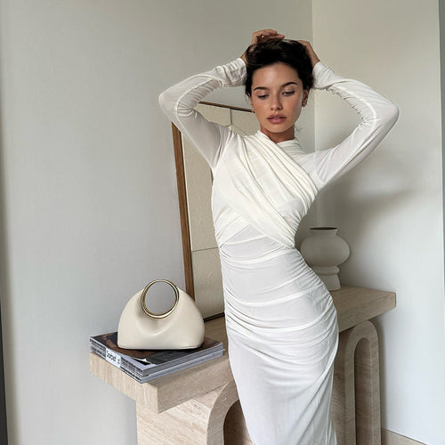 Dam Klänning Wrap Elegant Långärmad Andningsbart Material-1