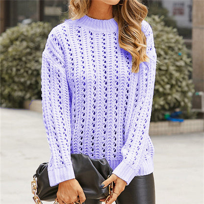 Dam Långärmad Tröja Geometrisk Mönster Akryl-5