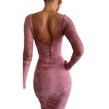 Damklänning A-Line med Spets Lång Kjol Spandex Polyester-6