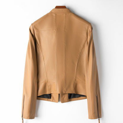 Damjacka Asymmetrisk Design Polyesterblandning med Dragkedja och Metalliska Detaljer-2