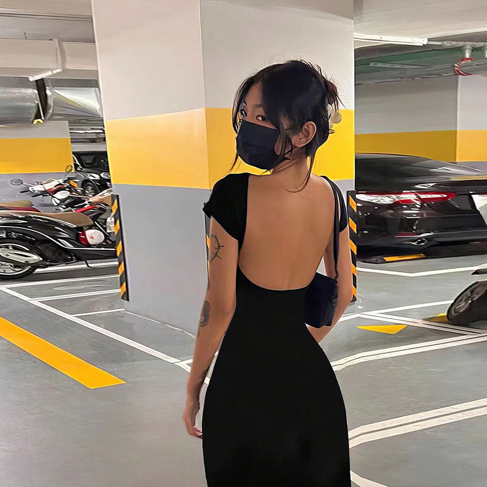 Svart Långklänning Dam Kroppsbetonad Polyester för Fest-4