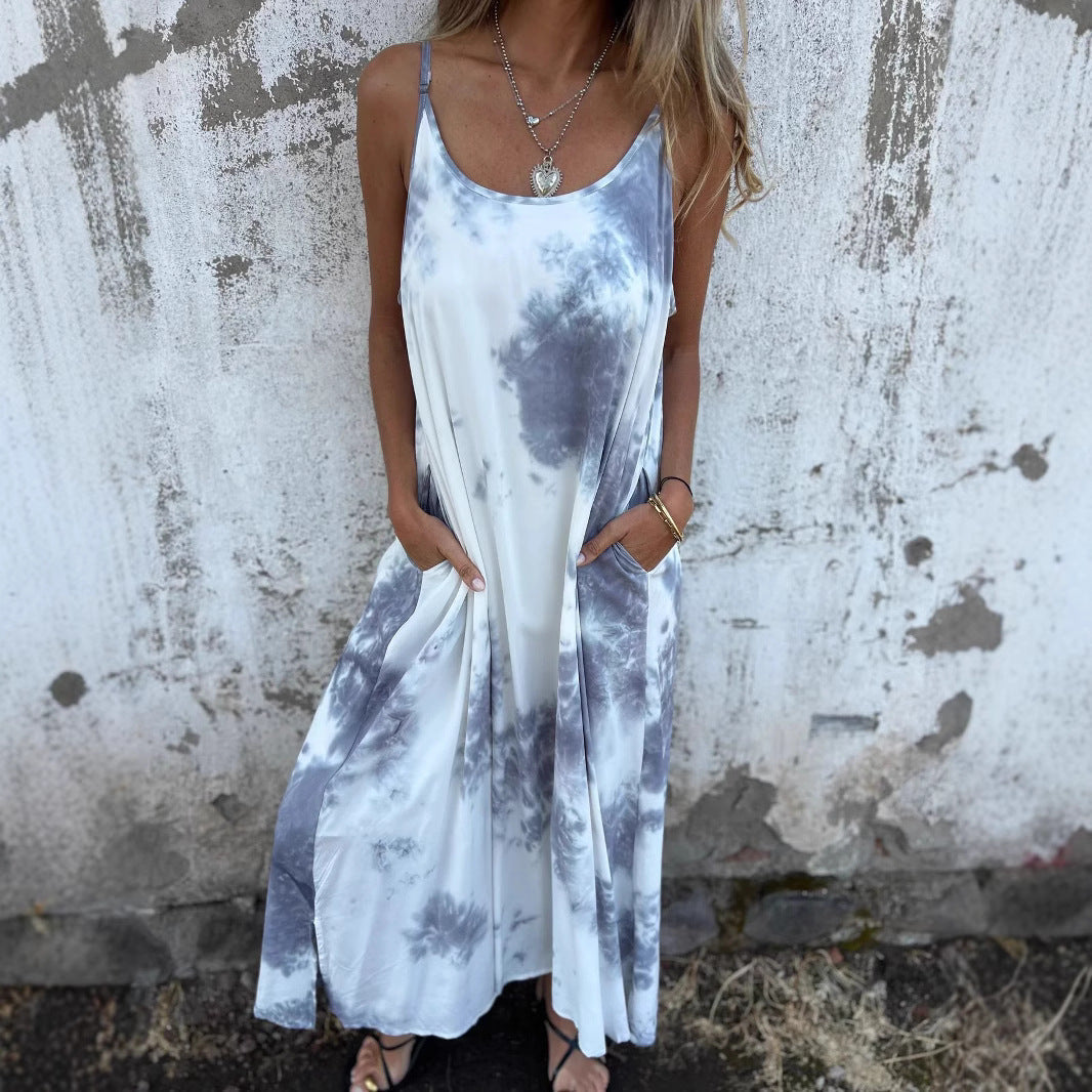 Damklänning Slipklänning Ärmlös Spaghetti Band Polyester Kamouflagemönster-4