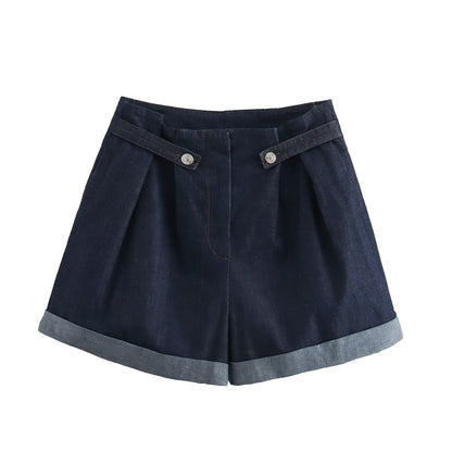 Kvinnliga Jeansshorts Vid Passform Dekorativa Detaljer Denim 1