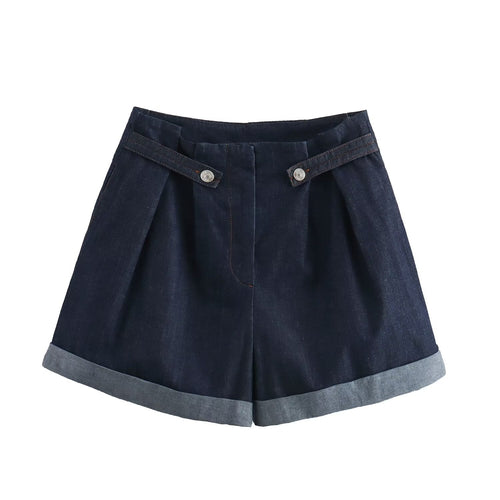 Kvinnliga Jeansshorts Vid Passform Dekorativa Detaljer Denim 1