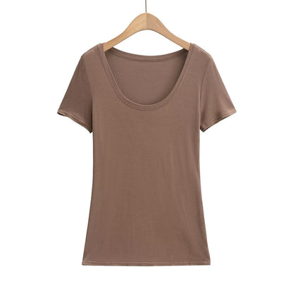 Kvinnors T-Shirt Basmodell Rund Hals Bomull-4