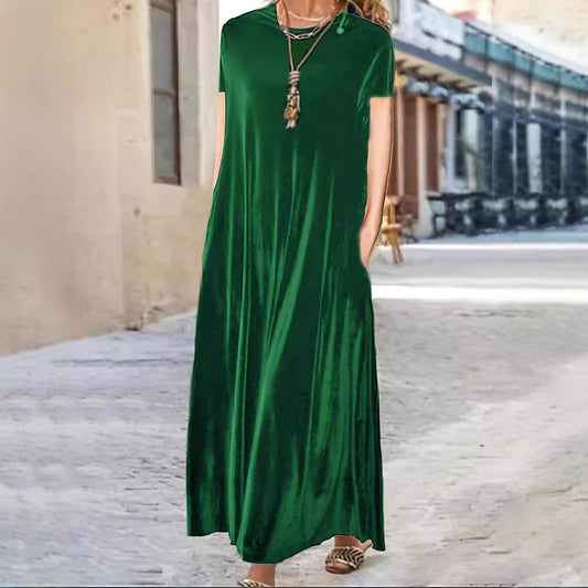 Damklänning A-linje Rund Hals Polyester Långärmad Elegant-1