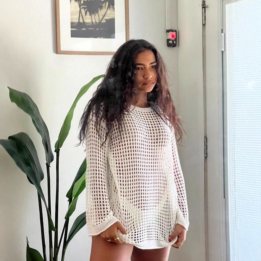 Dam Tröja Långärmad Nylonkombination för Strandtäckning-5