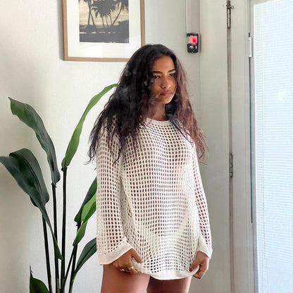 Dam Tröja Långärmad Nylonkombination för Strandtäckning-5