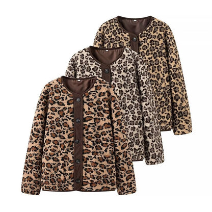 Dam Lång Kappa Leopardmönster Polyester Långa Ärmar-3