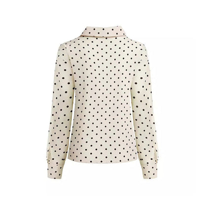 Kvinnors Långärmad Skjorta Punktmönster Polyester V-Ringning-3