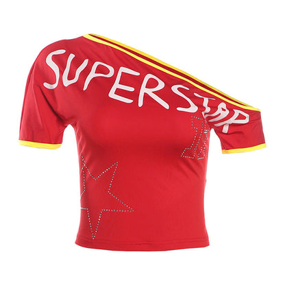 Variant image for Dam T-shirt Asymmetrisk Krage Spandex Kort Ärmand-1