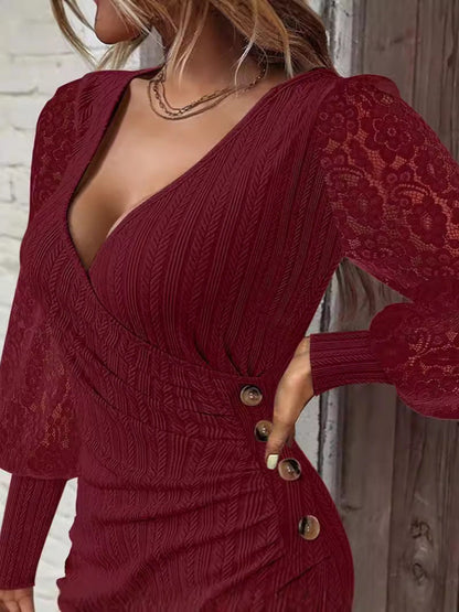 Dam Bodycon Klänning V-ringning Långärmad Polyester Midi-5