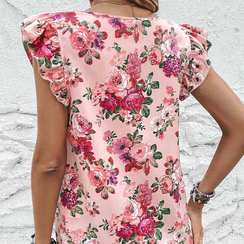 Dam Skjorta Blommönstrad med Rüschen i 100% Polyester-4