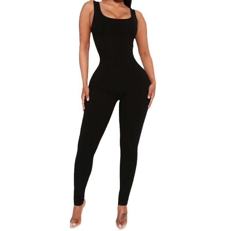 Dam Jumpsuit Fyrkantig Halshals Slim Fit Polyester-5