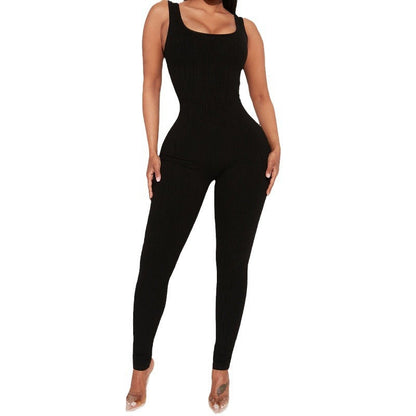 Dam Jumpsuit Fyrkantig Halshals Slim Fit Polyester-5