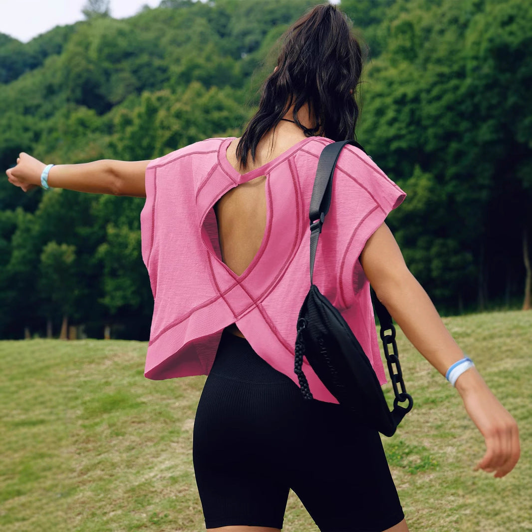 Dam T-shirt Raglan Loose Fit 100% Bomull för Träning och Vardag-5