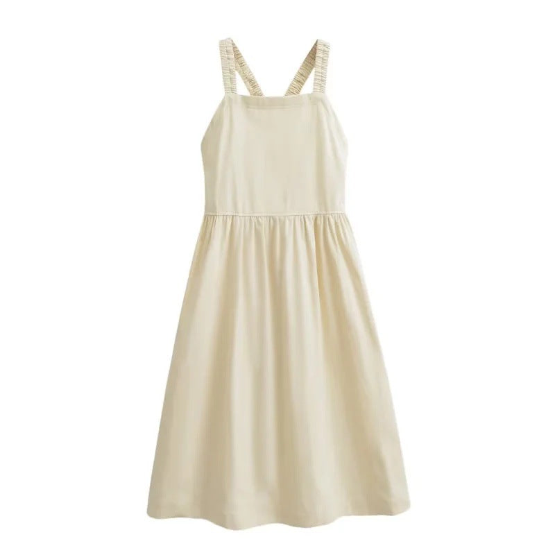 Sommarklänning Dam Flödande Bomullsmix med Justerbara Spaghettisupportrar-1