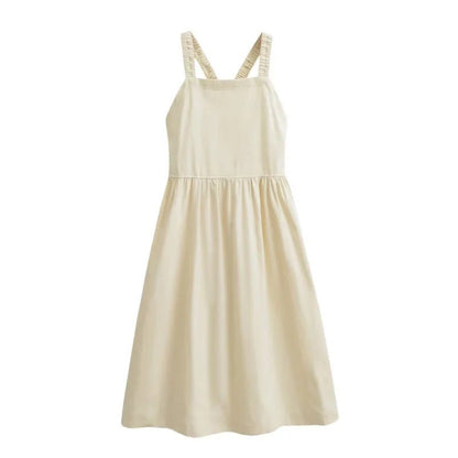 Sommarklänning Dam Flödande Bomullsmix med Justerbara Spaghettisupportrar-1